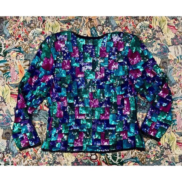 Vtg 80s Stenay Sequin Beaded Multi Colored Black Cardigan Sweater Jacket Sz M/L - Picture 5 of 8